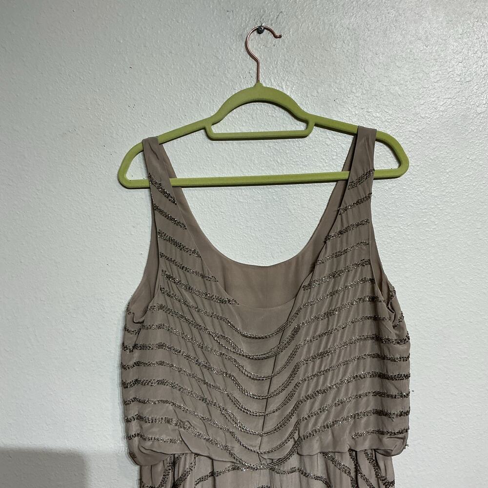INC Taupe Silk Beaded Mini Dress Sleeveless Draped Chain Detail Dress Sz 10 - Picture 7 of 12